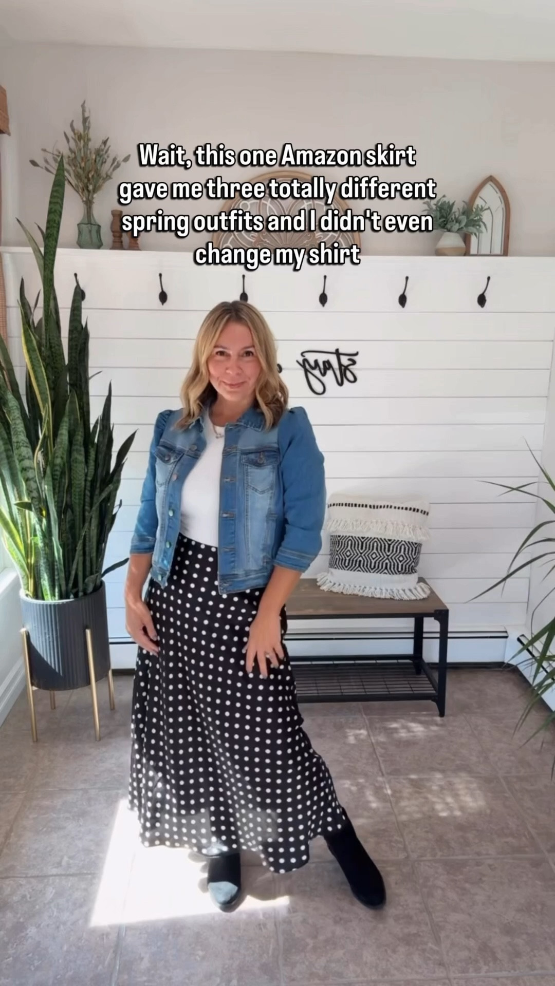 This polka dot skirt does it all from office outfits, to date night outfits to everyday style. Just change up your top piece and you have a whole different look! I'm wearing a medium in everything skirt, denim jacket, blazer, cardigan but the denim vest is a large. Spring outfits, teacher outfits, Amazon fashion
#LTKOver40
#LTKWorkwear
#LTKFindsUnder50

#LTKSeasonal #LTKPetite #LTKMidsize