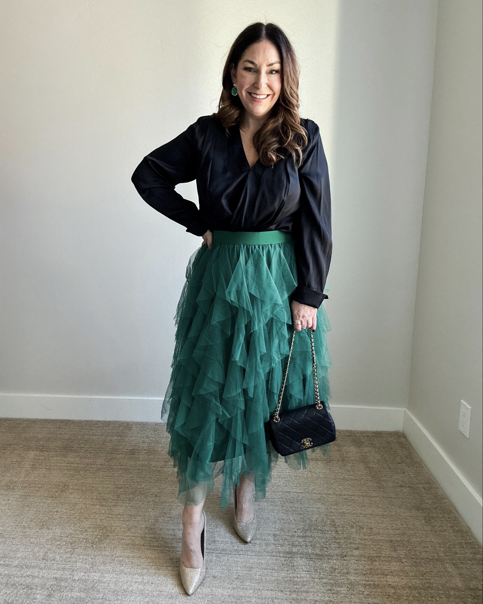 Green Tulle Skirt and Bodysuit Holiday Party Event Outfit | Wearing Bodysuit tts, L // Skirt size up, XL 

 

#LTKHoliday #LTKSeasonal #LTKMidsize