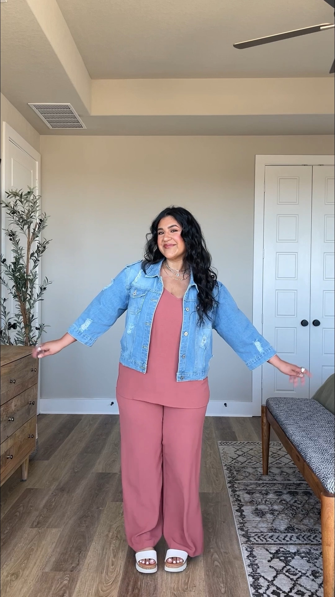 I’m 5’1” size 12 // two piece set is from Walmart, jacket is from Amazon, wearing a large in both. Sandals are Amazon and so comfy! True to size. 

#LTKMidsize #LTKPetite #LTKOver40