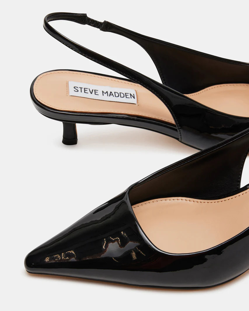 KARI Black Patent Slingback Point Toe Kitten Heel | Women's Heels | Steve Madden (US)