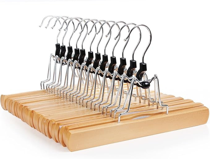 SONGMICS Pants Hangers, 12 Pack Solid Wood Anti-Slip Felt 360° Rotatable Hook Trouser Clamp Hang... | Amazon (US)