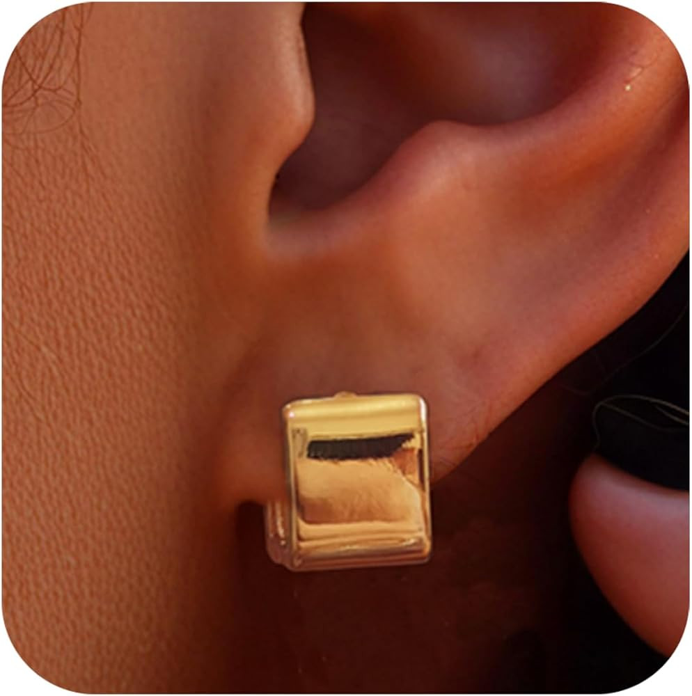 Minimalist Hoop Earrings 14K Gold Plated Lightweight Twisted Small Thick Huggie Hoops Earrings Hy... | Amazon (US)