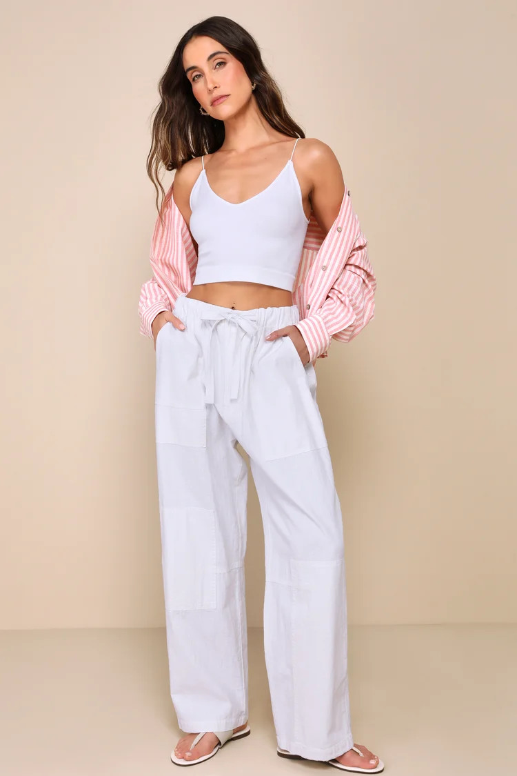 Effortless Presence Ivory Linen Drawstring Jogger Cargo Pants | Lulus