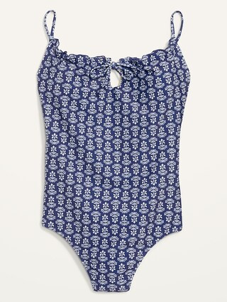 Gathered Keyhole One-Piece Swimsuit for Women | Old Navy (US)