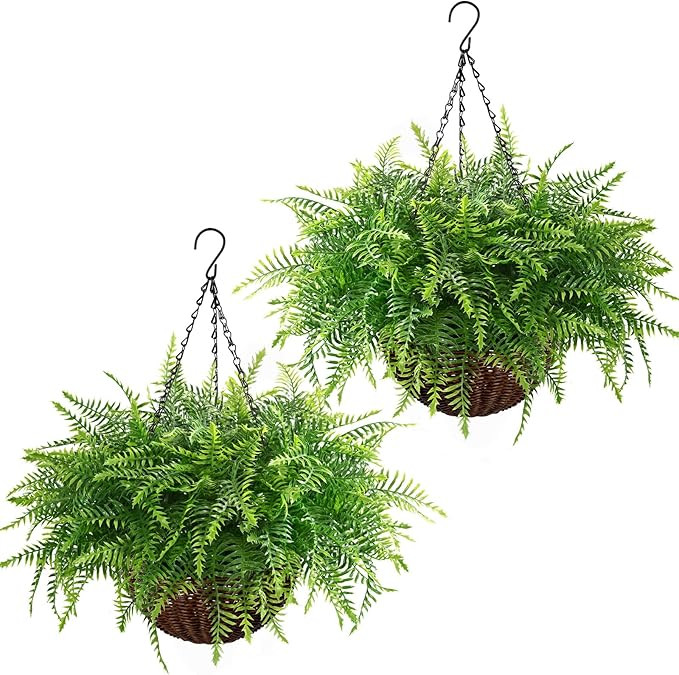 Waipfaru Fake Hanging Fern Plants Outdoor - 2 Pack UV Resistant Artificial Outdoor Hanging Plants... | Amazon (US)