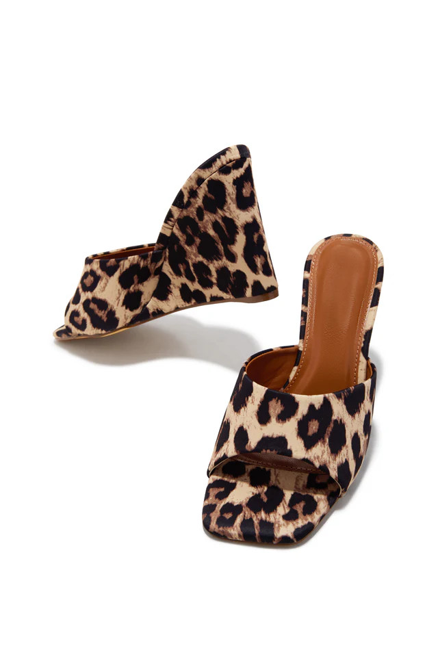 Miss Lola | Izzie Leopard Slip On Wedge Mule Heels | MISS LOLA