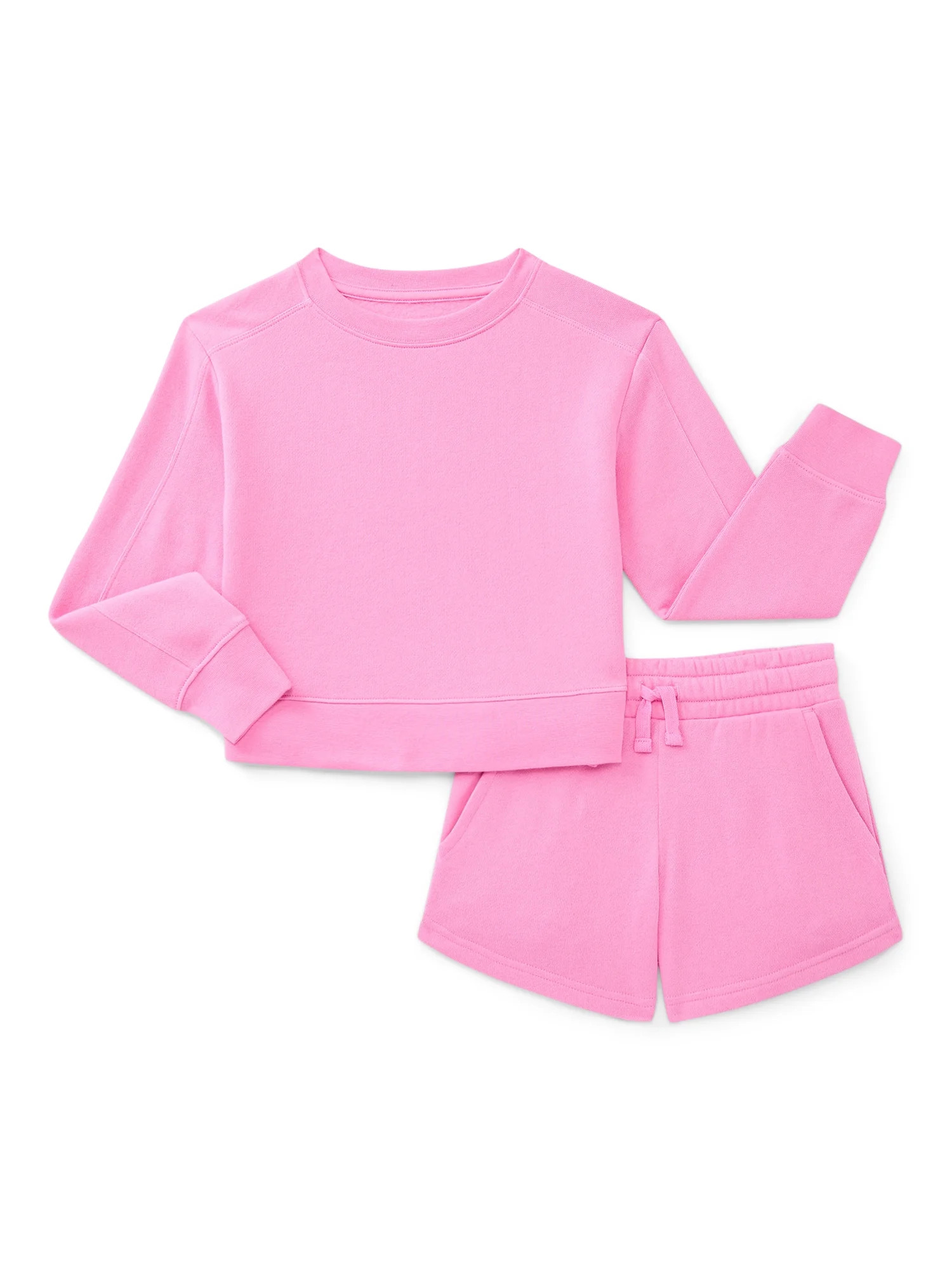 Athletic Works Girls Active Fleece Sweatshirt and Shorts Set, 2-Piece, Sizes 4-18 & Plus | Walmart (US)