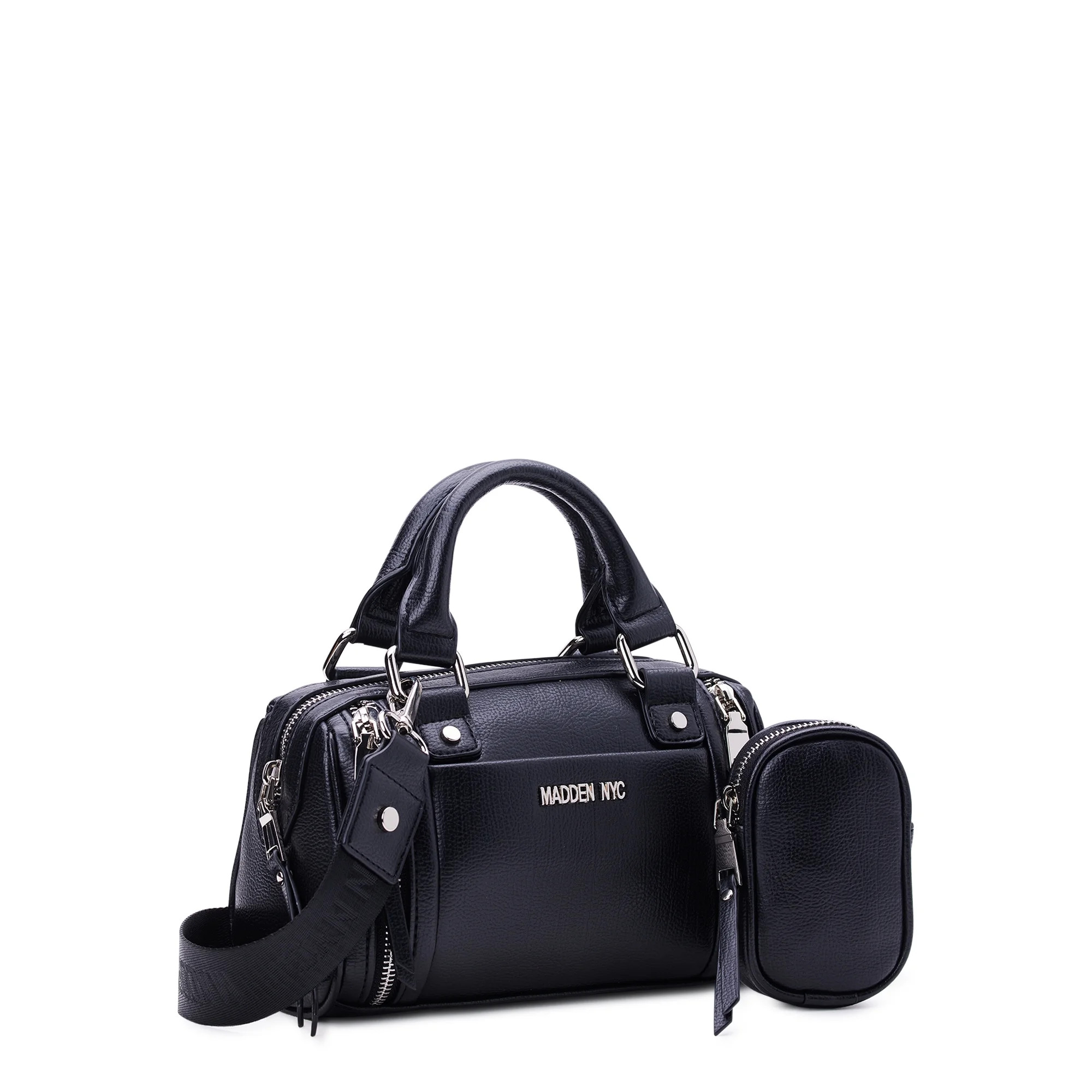 Madden NYC Women's Multi Zipper Barrel Handbag, Black | Walmart (US)