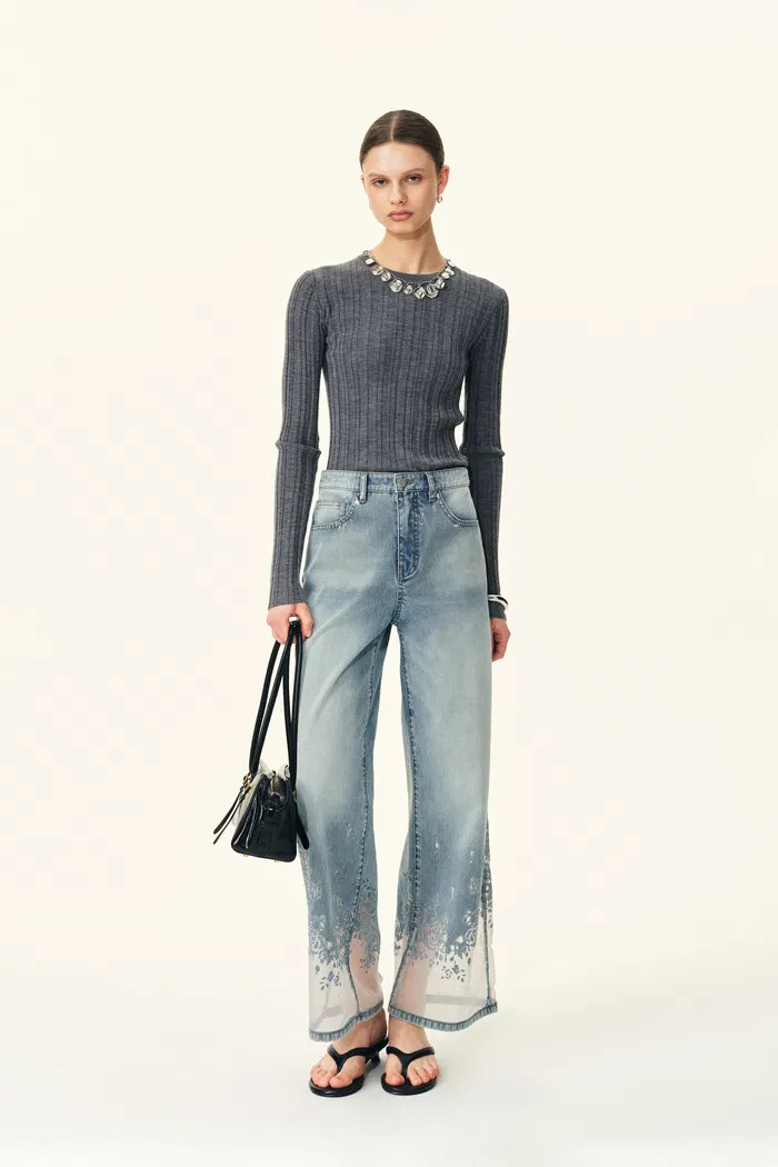 Ariel Transparent Burnout Straight Cropped Jeans in Composite Burnout | Fabrique