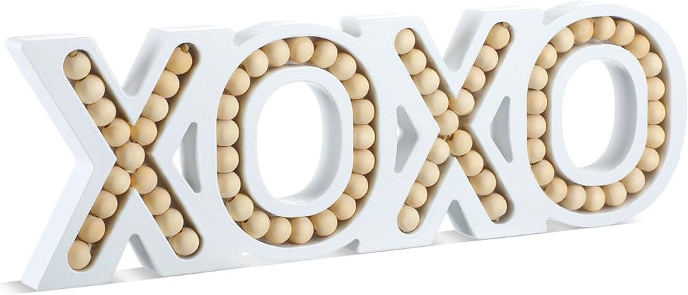 Yinkin Valentine's Day Wooden Beaded XOXO Sign for Tabletop Rustic Freestanding XOXO Letters Sign... | Amazon (US)