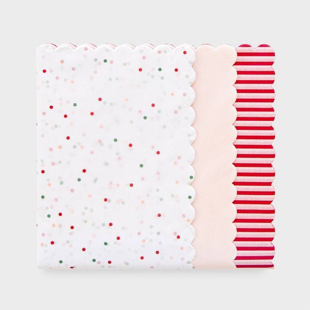 25ct Scallop Tissue Paper Red & White Stripes/Colorful Multicolor Dots/Solid Pink - Sugar Paper... | Target