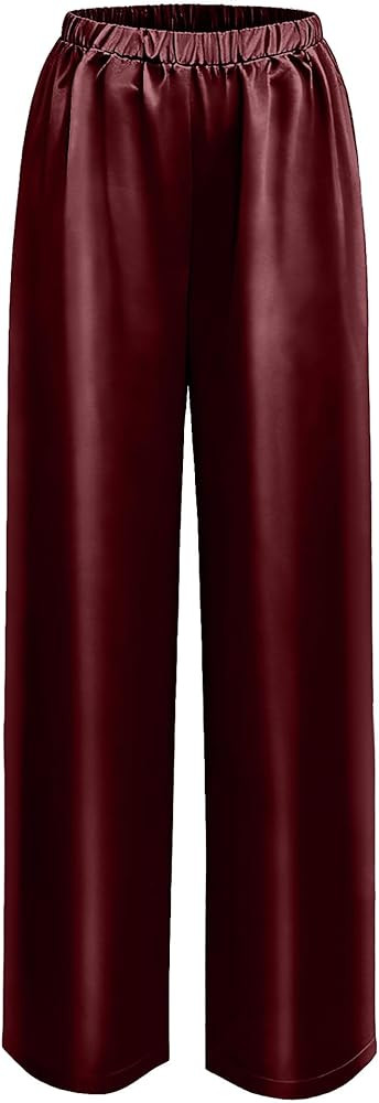 Silk Pants for Women Casual Elastic High Waisted Wide Leg Womens Satin Pant | Amazon (US)