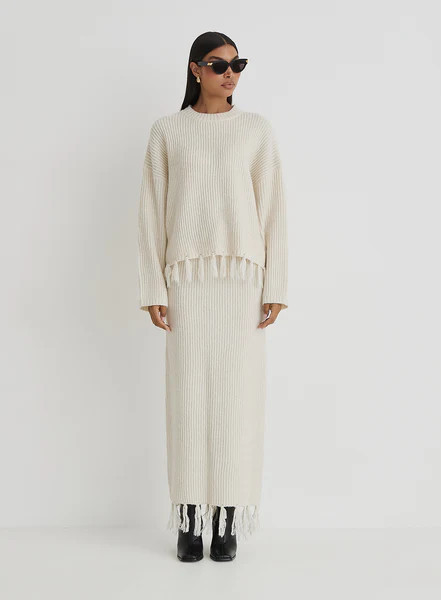 Cream Oversized Tassle Trim Jumper- Fallon | 4th & Reckless