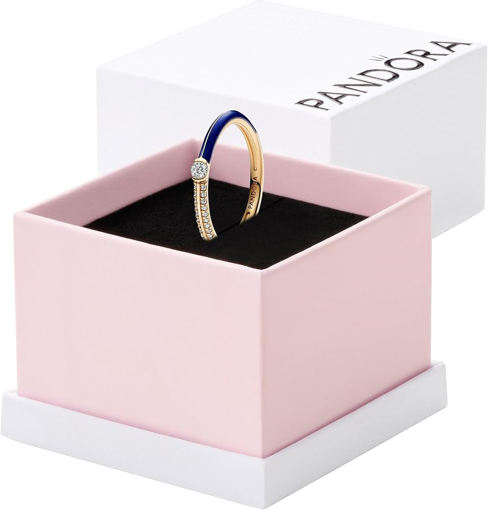 Pandora ME Pavé & Blue Dual Ring - 14k Gold Plated Ring for Women - Layering or Stackable Ring for Women - Gift for Her Shine with Clear Cubic Zirconia - With Gift Box | Amazon (US)