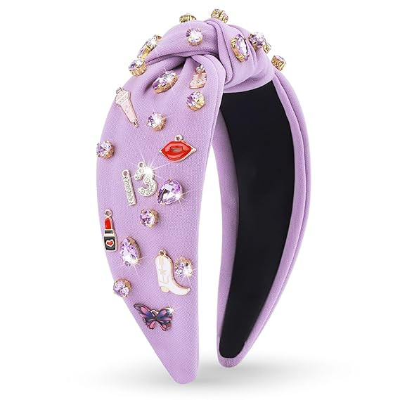 Music Jeweled Knotted Headband for Women, Guitar Red Lip Microphone Rhinestone Crystal Embellishe... | Amazon (US)