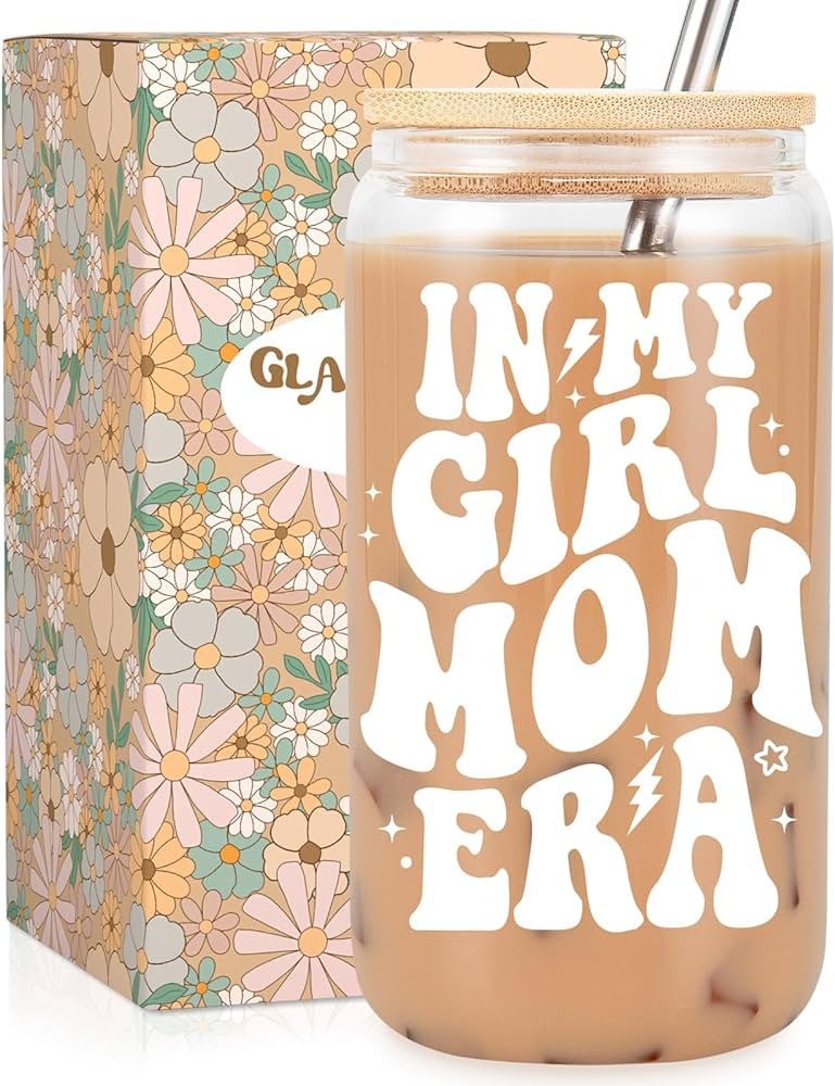 Fairy's Gift Girl Mom Gifts, Girl Mom Iced Coffee Cup, Cute 16oz Coffee Glass Cups with Lids Stra... | Amazon (US)