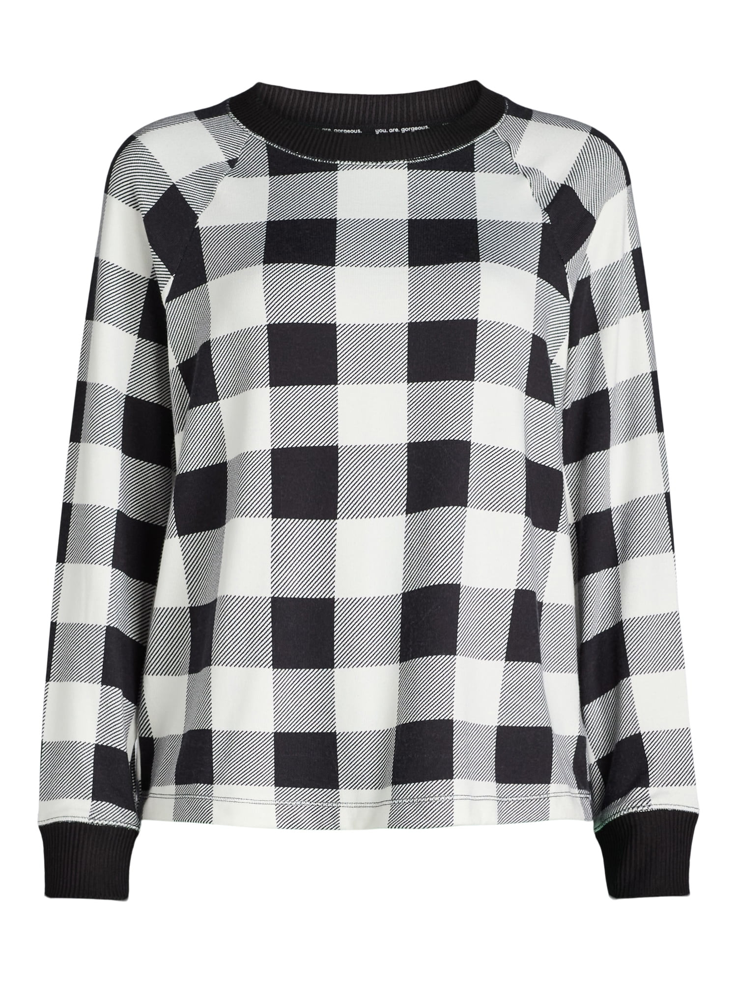 Joyspun Women’s Hacci Knit Buffalo Plaid Sleep Top with Long Sleeves, Sizes XS-3X | Walmart (US)