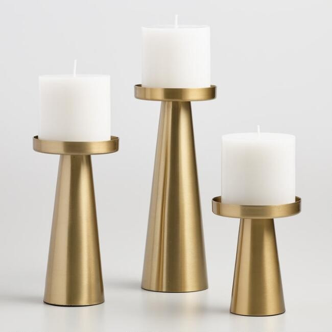 Brushed Gold Metal Contemporary Pillar Candleholder | World Market