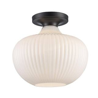 Bel Air Lighting Aristo 12 in. 1-Light Black Semi-Flush Mount Ceiling Light Fixture with White Ri... | The Home Depot
