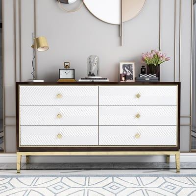 59.1" Modern Bedroom Dresser with 6 Drawers Cabinet for Storage in Gold-Homary | Homary