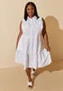 Flounced Hem Cotton Shirtdress | Ashley Stewart