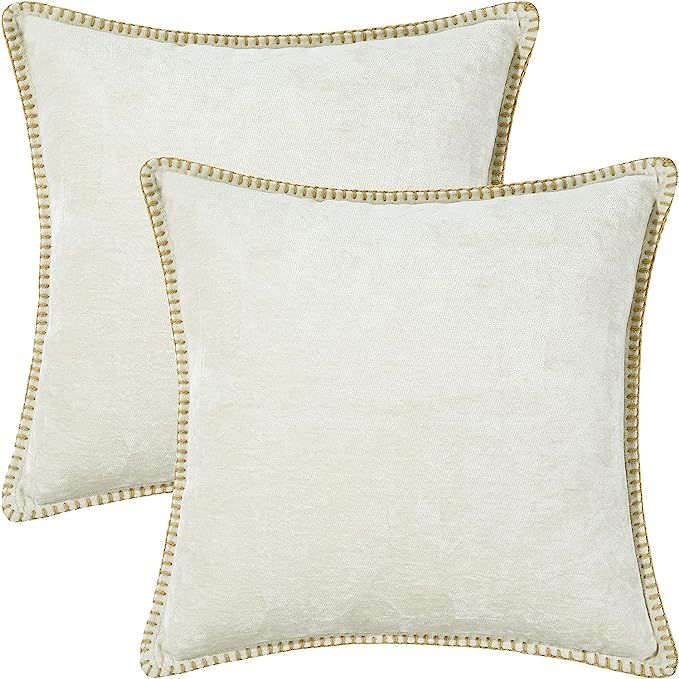 Farmhouse Decorative Throw Pillow Covers Set of 2 Trimmed Edge Velvet Cushion Cases for Couch Liv... | Amazon (US)
