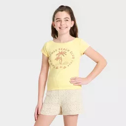 Girls' Boat Neck Short Sleeve Flower Graphic Baby T-Shirt - art class™ Pink L | Target