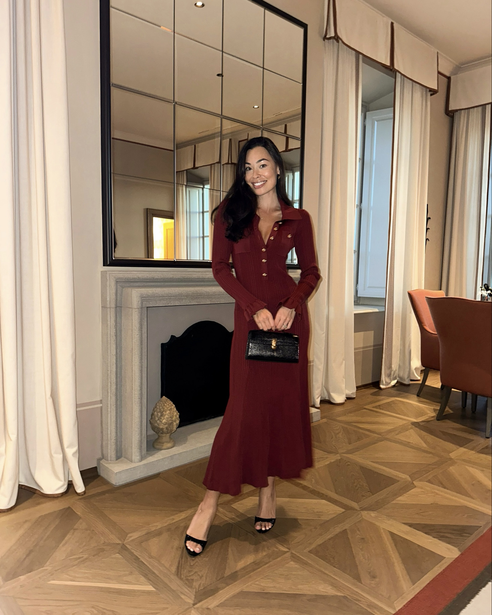 Burgundy red dress, holiday outfit. 

#LTKHoliday #LTKootd #LTKSeasonal