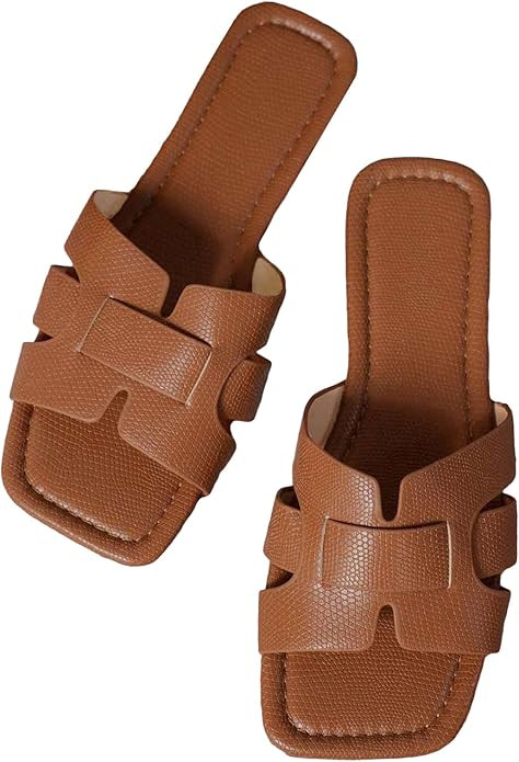 GORGLITTER Women's H Sandals Cut Out Flat Sandals Snakeskin Embossed Sandals Slides Open Toe Flat... | Amazon (US)