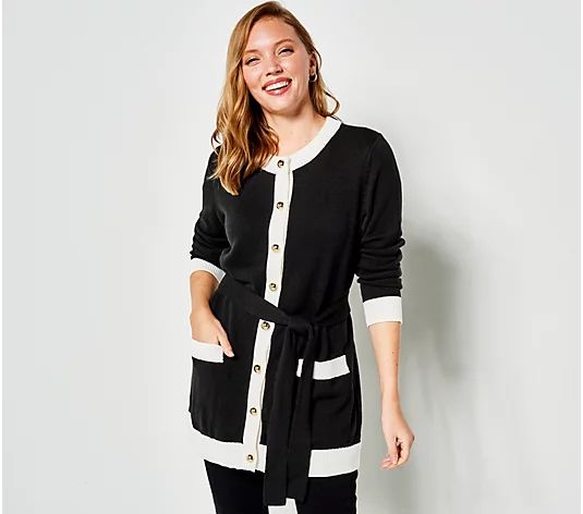 Girl With Curves Gold Button Cardigan | QVC