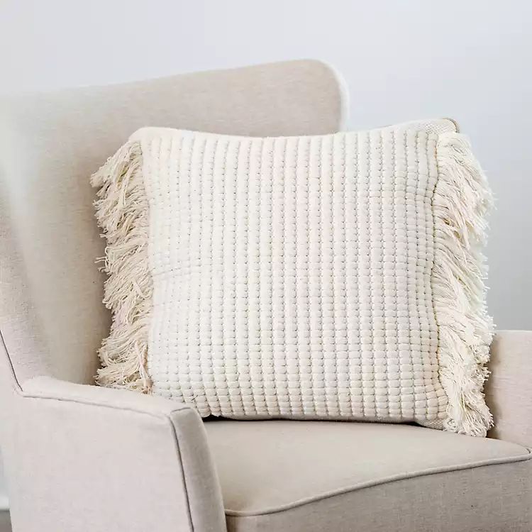 Ivory Looped Cotton Pillow with Fringe | Kirkland's Home