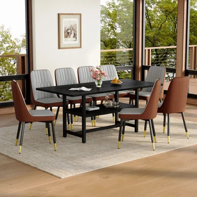 71" Modern Dining Table Set – Wood Dining Table And Faux Leather Chairs, Stylish Dining Room Table With Chairs For Kitchen & Dining Space | Wayfair North America