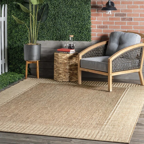 Alegre Bordered Indoor/Outdoor Area Rug for Living Room Patio Deck Front Porch Kitchen, Light Bro... | Wayfair North America