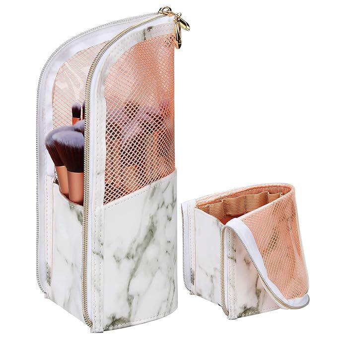 Travel Makeup Brush Holder Bag, Portable Make-up Brush Cup Organizer Bag Waterproof Stand-Up Make... | Amazon (US)