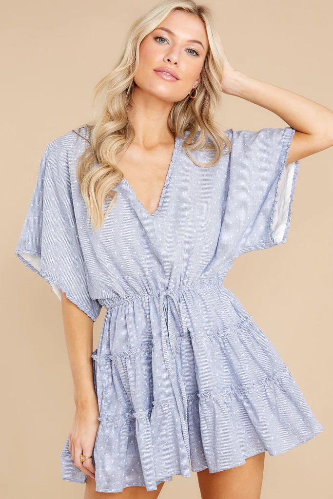 Connect The Dots Blue Striped Romper | Red Dress 