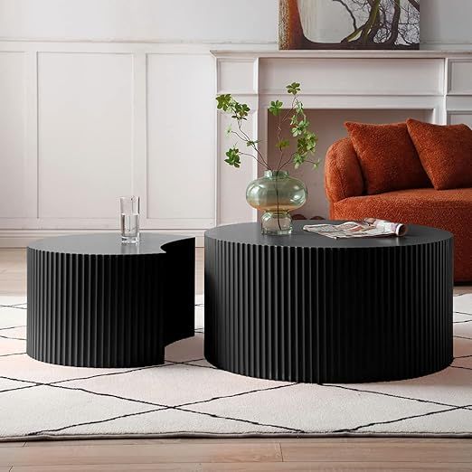 WILLIAMSPACE Black Nesting Coffee Table Set of 2, Round Wooden Drum Coffee Tables, Modern Luxury ... | Amazon (US)