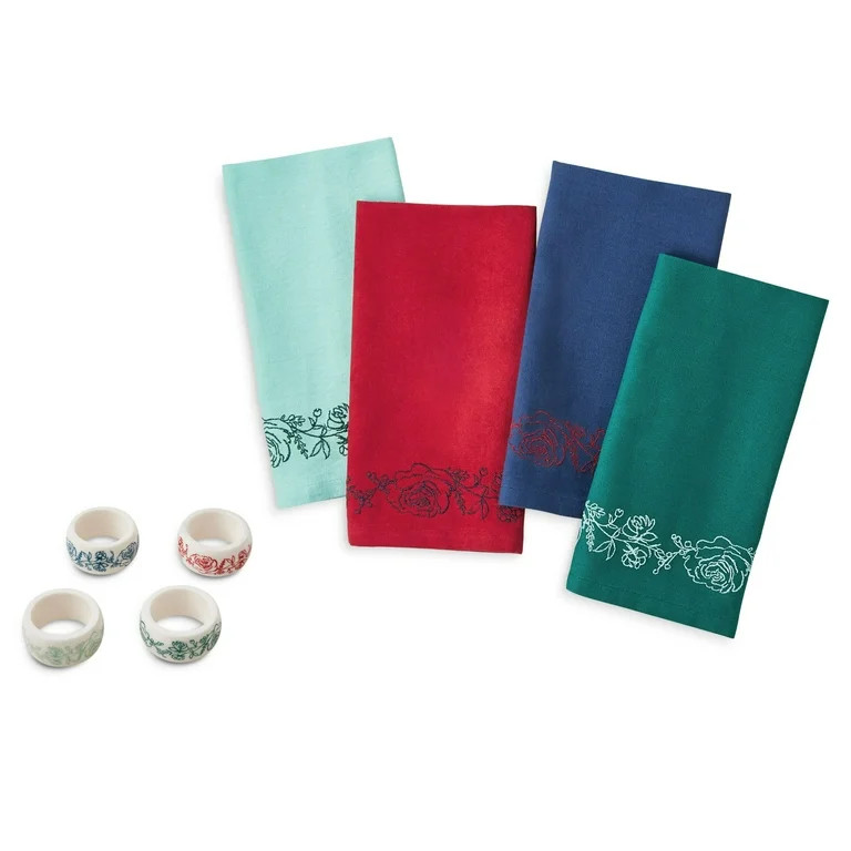 The Pioneer Woman Wishful Winter Napkins And Napkin Rings Set, Multicolor, 8 Piece | Walmart (US)