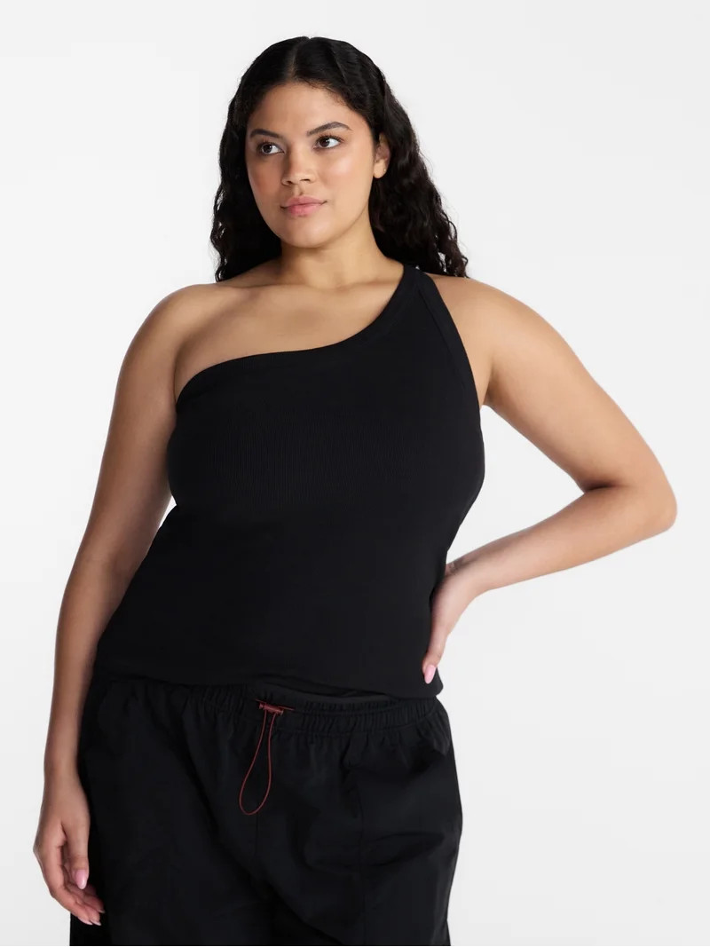 Avia Women's One Shoulder Ribbed Tank Top, Sizes XS-XXXL - Walmart.com | Walmart (US)