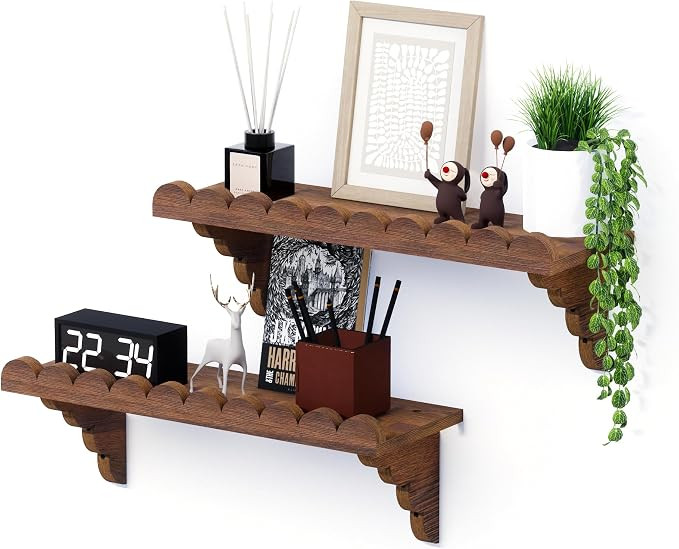 Scalloped Wood Wall Shelf – 17 Inch Floating Shelf with Wood Brackets, Easy to Install Rustic W... | Amazon (US)