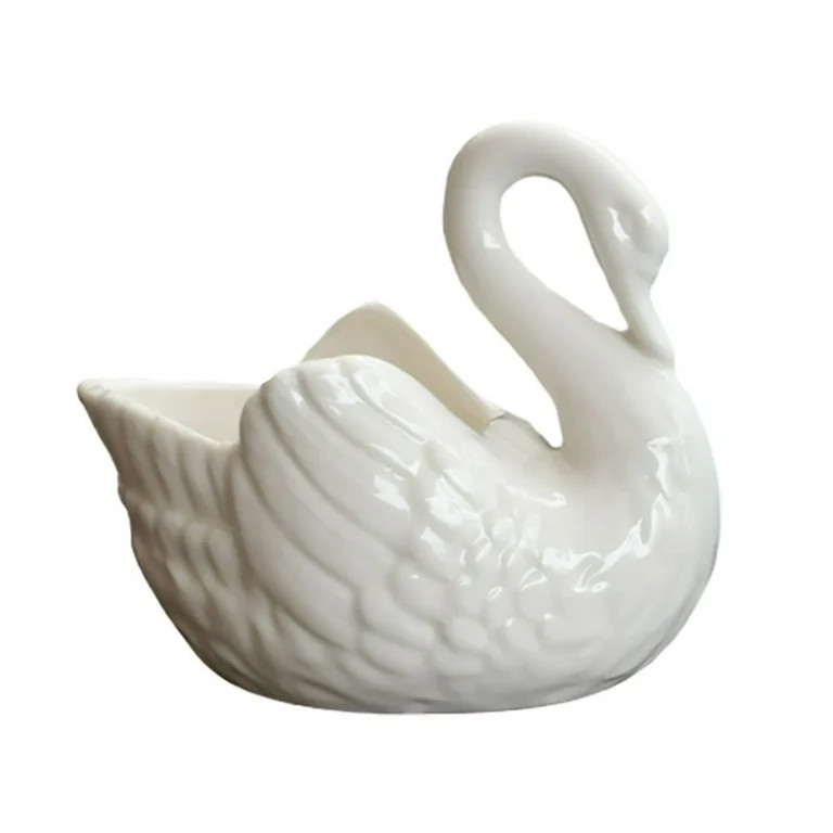 QUTETN 4.40” x 2.36” x 3.77” Swan White Ceramic Pot Planter | Walmart (US)