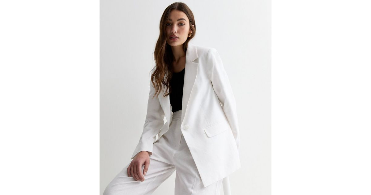 White Linen Blend Long Sleeve Blazer
						
						Add to Saved Items
						Remove from Saved Item... | New Look (UK)