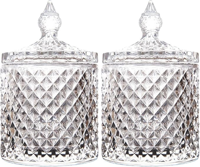 Saim Crystal Glass Jar with Lid, 2 PCS Decorative Candy Jar 3.4inch Candy Cookie Jars, Buffet Jar... | Amazon (US)
