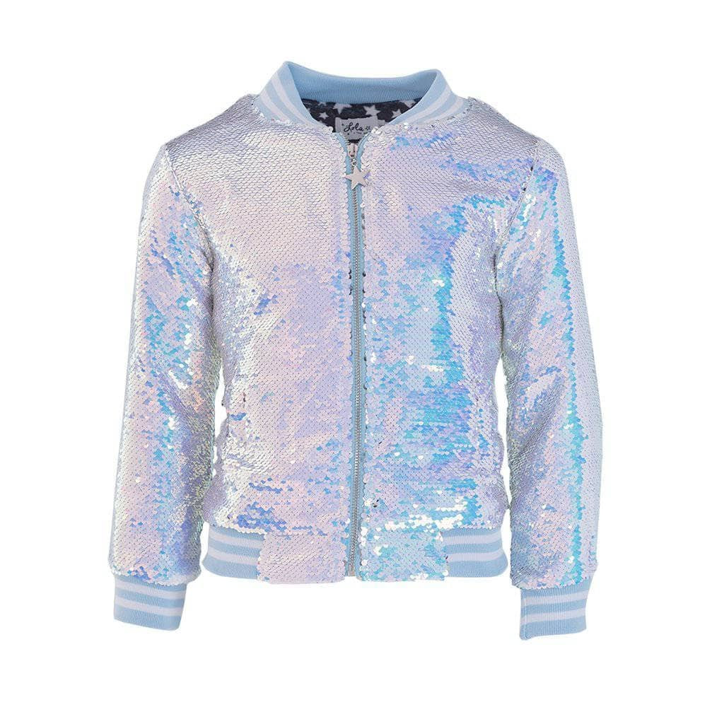 Iridescent Angel Sequin Flip Bomber | Lola + The Boys