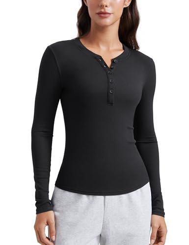 CRZ YOGA Long Sleeve Henley Shirts for Women Soft Casual Tight Tops Stretchy Knit Layering Basic ... | Amazon (US)