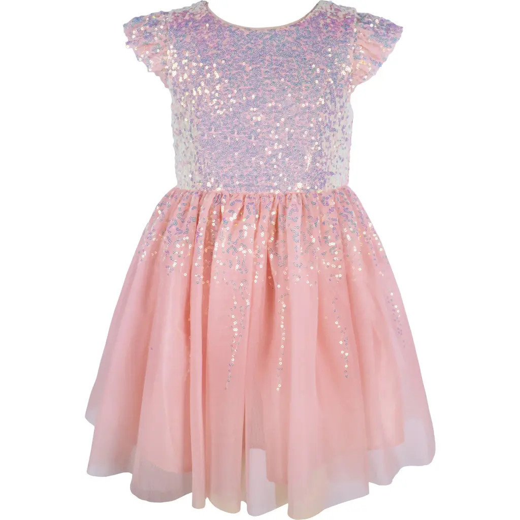 Zunie Kids' Sequin Flutter Sleeve Party Dress in Blush at Nordstrom, Size 4 | Nordstrom