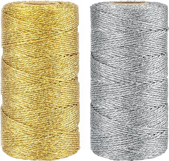 jijAcraft 656 Feet Gold and Silver String Twine - 1.5mm Metallic Ornament Thread Gift Wrapping - ... | Amazon (US)