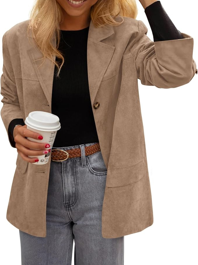 PRETTYGARDEN Women's Faux Suede Western Blazer Jacket | Amazon (US)