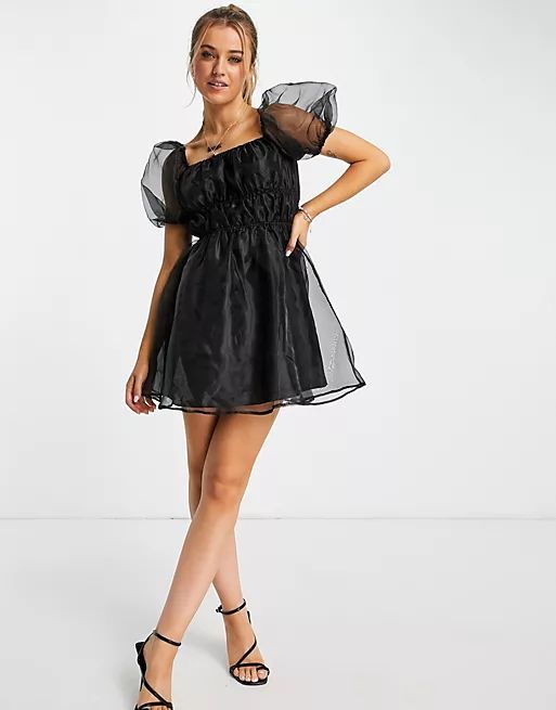 Miss Selfridge volume organza mini dress in black | ASOS | ASOS (Global)