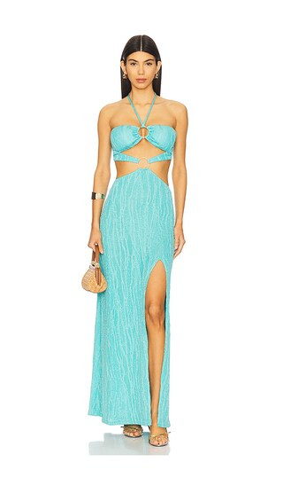 Double Loop Bandeau Long Dress in Aqua | Revolve Clothing (Global)