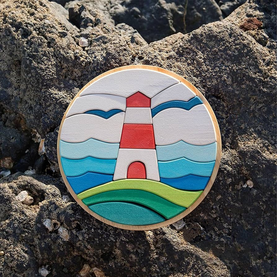 Wooden Puzzles for Toddlers 2-4, Lighthouse Puzzle Block Set with Storage Tray, Wooden Stacking B... | Amazon (US)